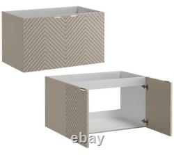 Bathroom Vanity Unit 600mm Wall Cabinet Floating Ribbed Fluted Door Beige Cara