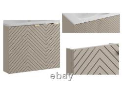 Bathroom Vanity Unit 600mm Wall Cabinet Floating Ribbed Fluted Door Beige Cara