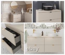 Bathroom Vanity Unit 60cm Wall Countertop Floating 2 Drawer Cashmere Beige Dalia
