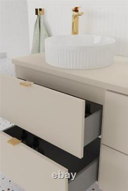 Bathroom Vanity Unit 60cm Wall Countertop Floating 2 Drawer Cashmere Beige Dalia