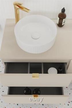 Bathroom Vanity Unit 60cm Wall Countertop Floating 2 Drawer Cashmere Beige Dalia
