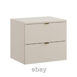Bathroom Vanity Unit 60cm Wall Countertop Floating 2 Drawer Cashmere Beige Dalia