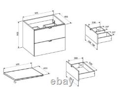 Bathroom Vanity Unit 60cm Wall Countertop Floating 2 Drawer Cashmere Beige Dalia