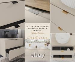 Bathroom Vanity Unit 60cm Wall Countertop Floating 2 Drawer Cashmere Beige Dalia