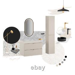 Bathroom Vanity Unit 60cm Wall Countertop Floating 2 Drawer Cashmere Beige Dalia