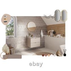 Bathroom Vanity Unit 60cm Wall Countertop Floating 2 Drawer Cashmere Beige Dalia