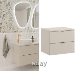 Bathroom Vanity Unit 60cm Wall Countertop Floating 2 Drawer Cashmere Beige Dalia
