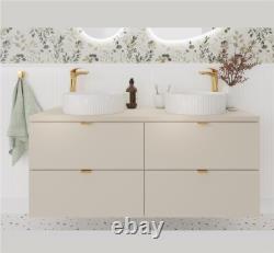 Bathroom Vanity Unit 60cm Wall Countertop Floating 2 Drawer Cashmere Beige Dalia