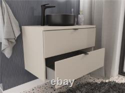 Bathroom Vanity Unit 60cm Wall Countertop Floating 2 Drawer Cashmere Beige Dalia