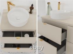 Bathroom Vanity Unit 60cm Wall Countertop Floating 2 Drawer Cashmere Beige Dalia