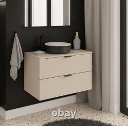 Bathroom Vanity Unit 60cm Wall Countertop Floating 2 Drawer Cashmere Beige Dalia