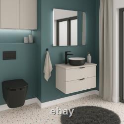 Bathroom Vanity Unit 60cm Wall Countertop Floating 2 Drawer Cashmere Beige Dalia
