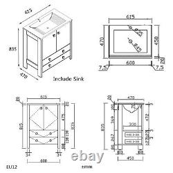 Bathroom Vanity Unit 60mm White Cloakroom Basin Sink Door Drawer Storage Cabinet