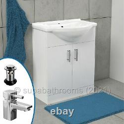 Bathroom Vanity Unit 650mm Basin Sink & Single Lever Mono Basin Tap & Waste