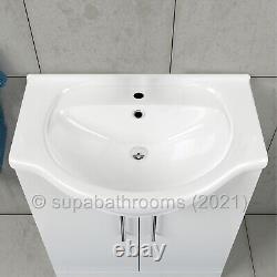 Bathroom Vanity Unit 650mm Cloakroom Classic Gloss White Ceramic Basin
