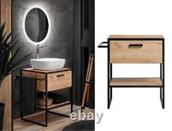 Bathroom Vanity Unit 700 Countertop Sink Floor Cabinet Black / Oak Loft Brook