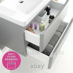 Bathroom Vanity Unit 700 Wall Hung Grey 2 Drawer Cabinet Furniture Smile