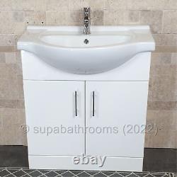 Bathroom Vanity Unit 750mm Cloakroom Classic Gloss White and Ceramic Basin
