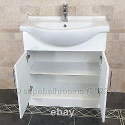 Bathroom Vanity Unit 750mm Cloakroom Classic Gloss White and Ceramic Basin