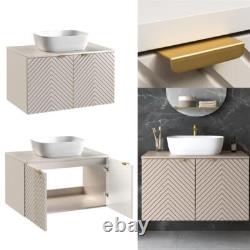 Bathroom Vanity Unit 800mm Countertop Sink Beige Fluted Modern Wall Hung Cama
