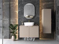 Bathroom Vanity Unit 800mm Countertop Sink Beige Fluted Modern Wall Hung Cama