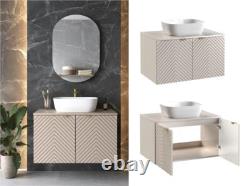Bathroom Vanity Unit 800mm Countertop Sink Beige Fluted Modern Wall Hung Cama