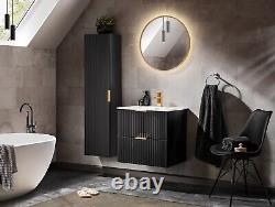 Bathroom Vanity Unit 800mm Ribbed Textured Black Modern Wall Hung Floating Adel