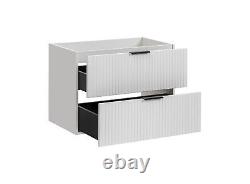 Bathroom Vanity Unit 800mm Ribbed Textured White Modern Wall Hung Floating Adel