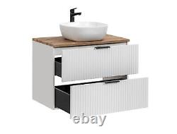 Bathroom Vanity Unit 800mm Ribbed Textured White Modern Wall Hung Floating Adel