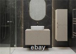 Bathroom Vanity Unit 800mm Wall Cabinet Floating Ribbed Fluted Door Beige Cara