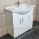 Bathroom Vanity Unit 850mm Cloakroom Classic Gloss White And Ceramic Basin