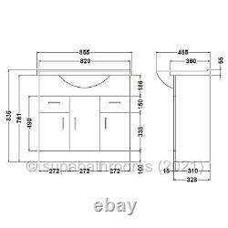 Bathroom Vanity Unit 850mm Cloakroom Classic Gloss White and Ceramic Basin