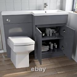 Bathroom Vanity Unit Basin 1100mm Toilet Combined Furniture Right Hand RH Grey