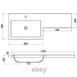 Bathroom Vanity Unit Basin 1100mm Toilet Combined Furniture Right Hand RH Grey