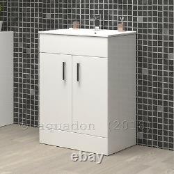 Bathroom Vanity Unit & Basin 600mm Turin Gloss White Soft Close 2 Door