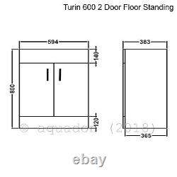 Bathroom Vanity Unit & Basin 600mm Turin Gloss White Soft Close 2 Door