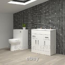 Bathroom Vanity Unit & Basin 750mm Turin Gloss White Soft Close Doors & Drawers