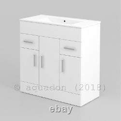 Bathroom Vanity Unit & Basin 750mm Turin Gloss White Soft Close Doors & Drawers