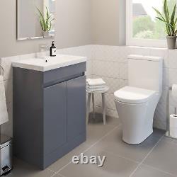 Bathroom Vanity Unit Basin Sink 600mm Modern Close Coupled Toilet WC Grey Gloss