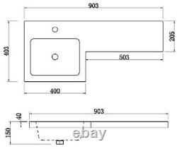 Bathroom Vanity Unit Basin Sink 900mm Toilet Combined Furniture Left Hand White