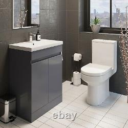 Bathroom Vanity Unit Basin Sink Close Coupled Toilet WC Cloakroom Suite Grey 600