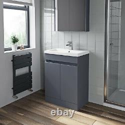 Bathroom Vanity Unit Basin Sink Close Coupled Toilet WC Cloakroom Suite Grey 600