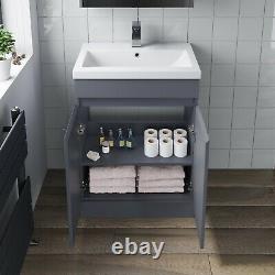 Bathroom Vanity Unit Basin Sink Close Coupled Toilet WC Cloakroom Suite Grey 600