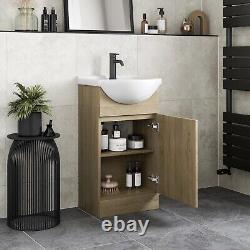 Bathroom Vanity Unit Basin Sink Single Tap Hole Freestanding 450mm Oak Effect