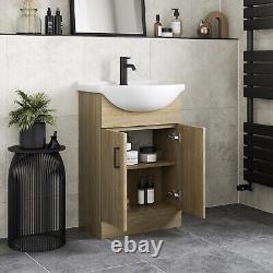 Bathroom Vanity Unit Basin Sink Single Tap Hole Freestanding 560mm Oak Effect