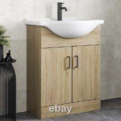 Bathroom Vanity Unit Basin Sink Single Tap Hole Freestanding 650mm Oak Effect