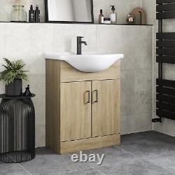 Bathroom Vanity Unit Basin Sink Single Tap Hole Freestanding 650mm Oak Effect