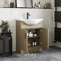 Bathroom Vanity Unit Basin Sink Single Tap Hole Freestanding 650mm Oak Effect