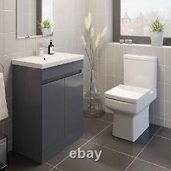 Bathroom Vanity Unit Basin Sink Soft Close Square Toilet 600mm Modern Gloss Grey