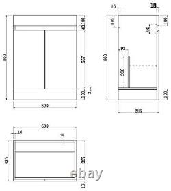 Bathroom Vanity Unit Basin Sink Soft Close Square Toilet 600mm Modern Gloss Grey